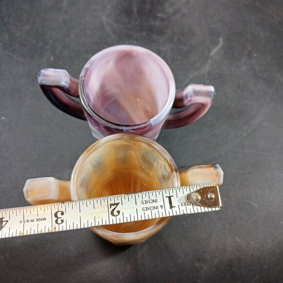 Vintage 2pcs Slag Glass Imperial Brown and Purple Small Toothpick Holders - Picture 10 of 12